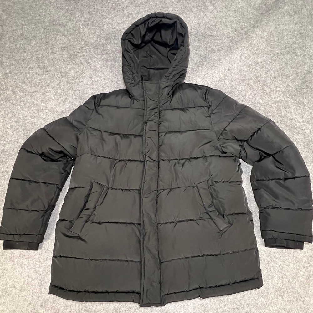 Forever 21 Men Black Puffer Jacket Hooded‎ Winter Coat Size L